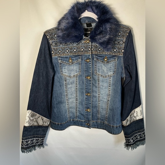 Desigual Pakaian Jada Wanita Patchwork Removable Fur Collar Jacket Size EU 42/L - Picture 3 of 10